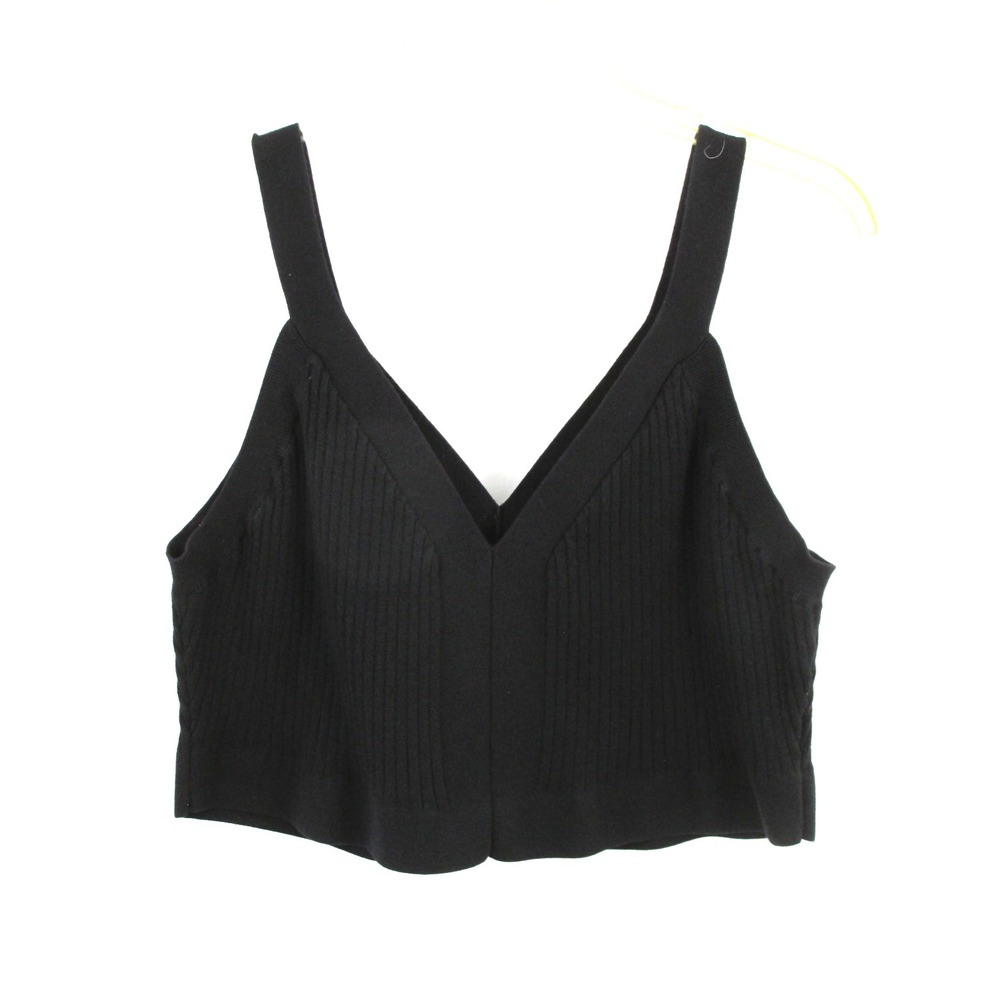 H&M Black Ribbed Knit V-Neck Camisole Tank Top Womens XL Cropped Beach Casual